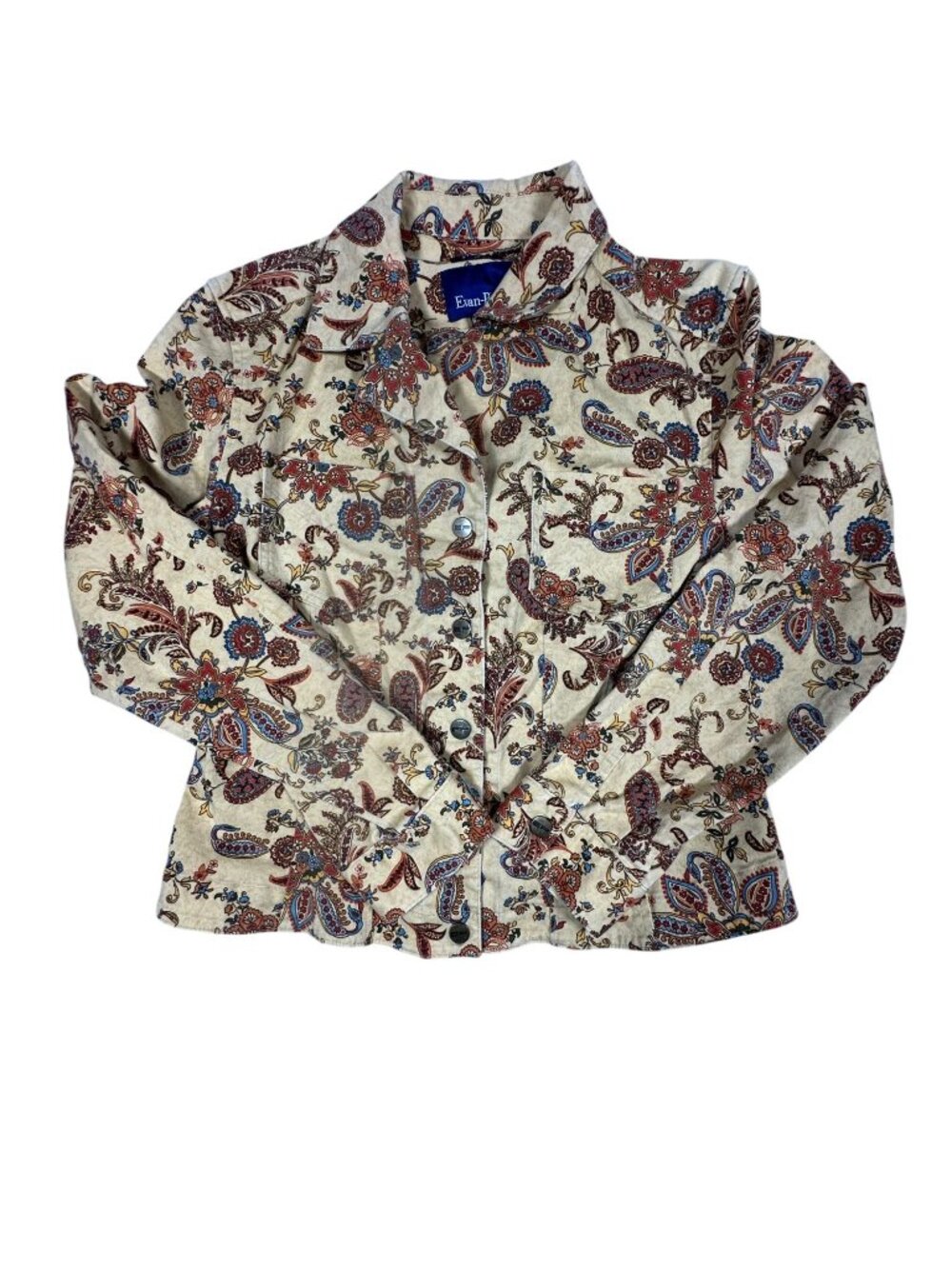 Evan-Picone Womens Paisley Print Button-Up Jacket 6 Beige Red Cotton Blend Casua - Picture 2 of 5